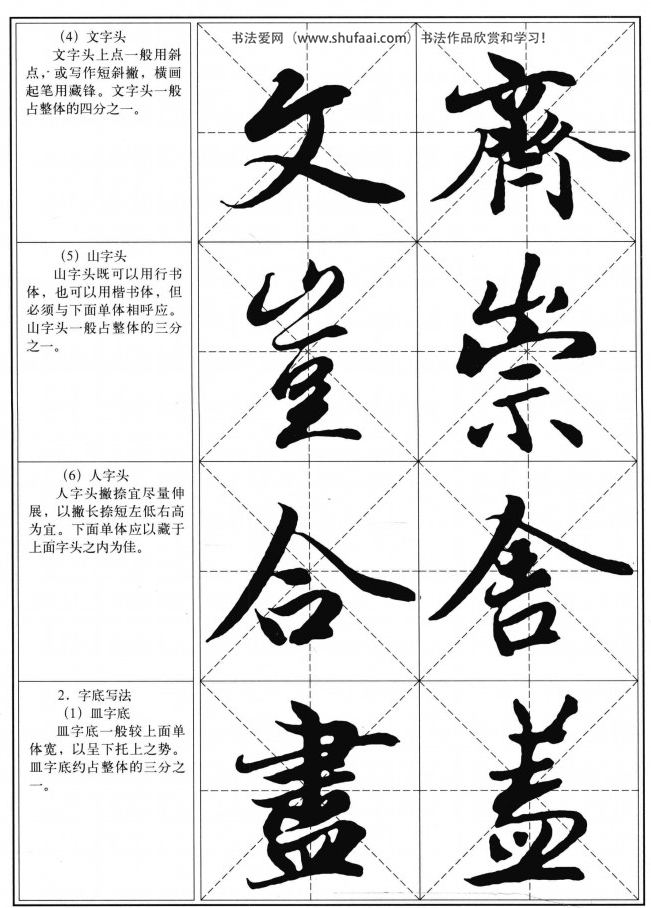 部首写法 字头字底的写法 王羲之兰亭序习字帖