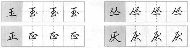 变长为短,缩短行笔长度;变大为小,改变笔画形态