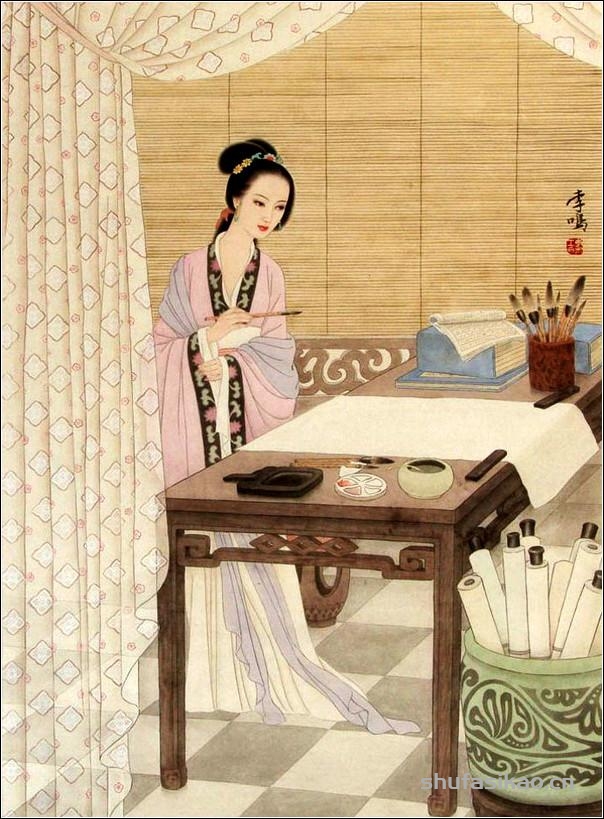 古典美女，如花照水！（工笔仕女图李鸣 等绘）-书法思考网