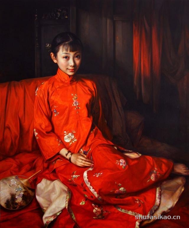 赵开霖写实油画中的东方女性，给人一种安静的美感-书法思考网