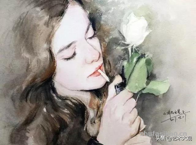 淡雅清透少女水彩手绘 | 柏杨人物绘画集-书法思考网