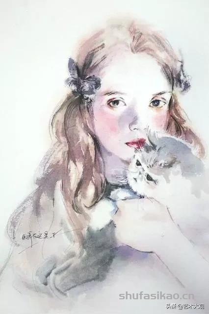淡雅清透少女水彩手绘 | 柏杨人物绘画集-书法思考网