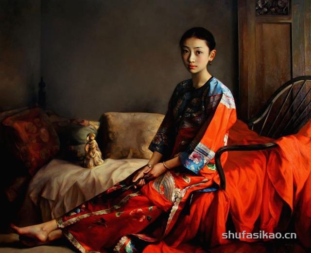 赵开霖写实油画中的东方女性，给人一种安静的美感-书法思考网