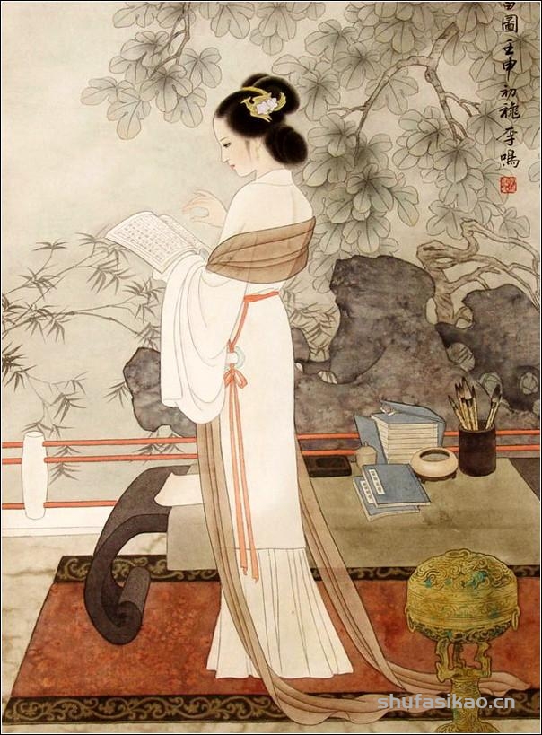 古典美女，如花照水！（工笔仕女图李鸣 等绘）-书法思考网
