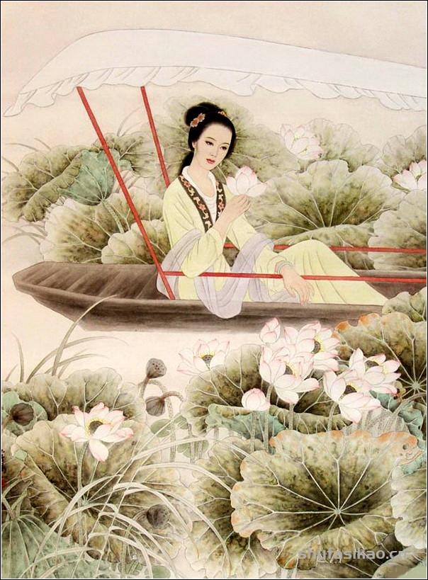 古典美女，如花照水！（工笔仕女图李鸣 等绘）-书法思考网