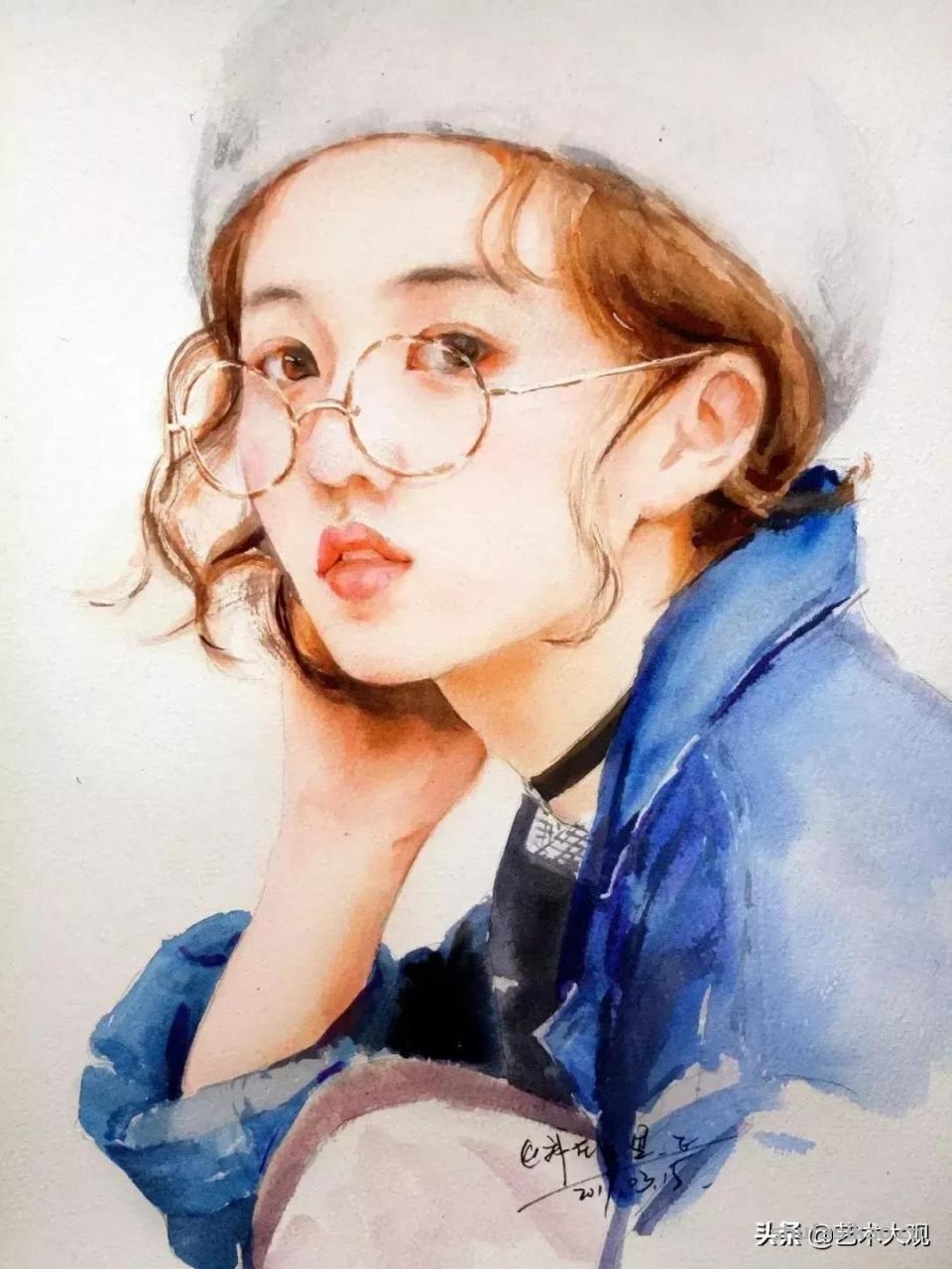 淡雅清透少女水彩手绘 | 柏杨人物绘画集-书法思考网
