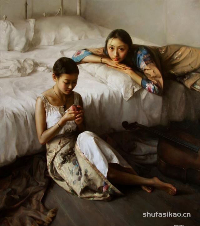 赵开霖写实油画中的东方女性，给人一种安静的美感-书法思考网