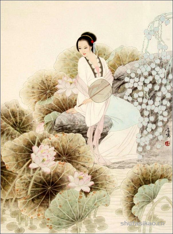 古典美女，如花照水！（工笔仕女图李鸣 等绘）-书法思考网