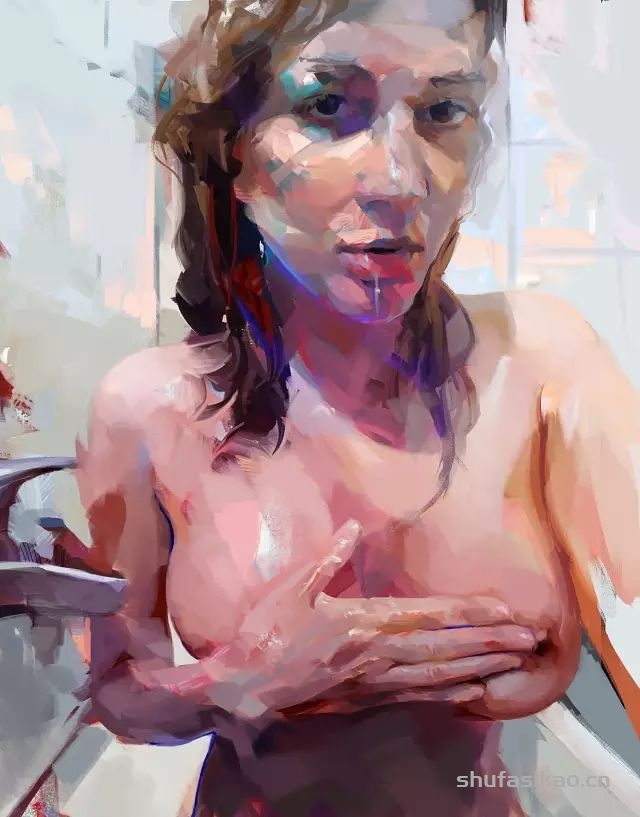 确认过眼神，他用大色块的笔触，画出的女人性感无敌-书法思考网