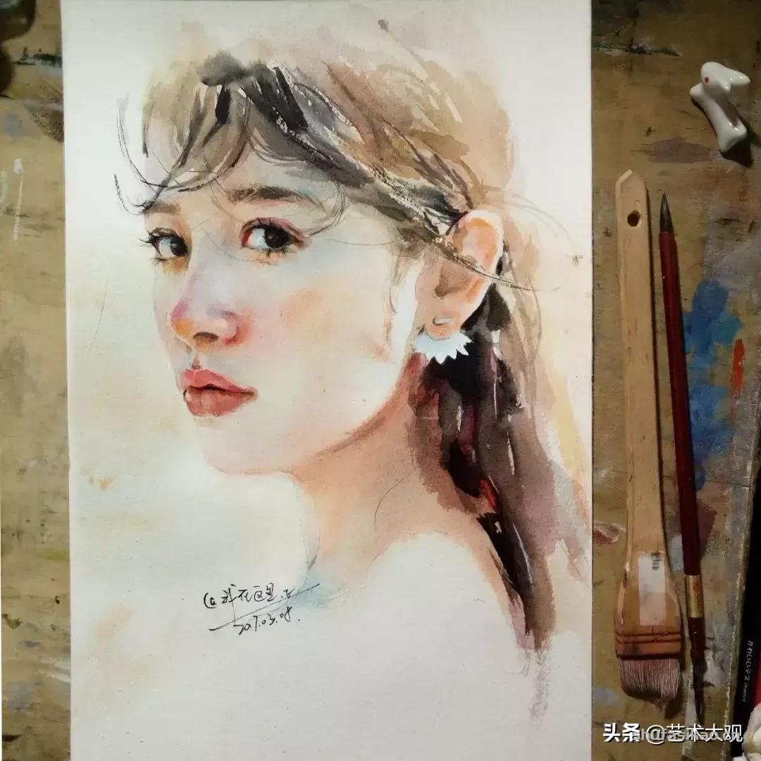 淡雅清透少女水彩手绘 | 柏杨人物绘画集-书法思考网