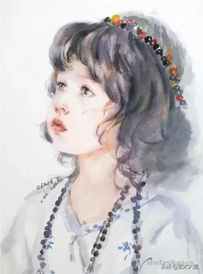 淡雅清透少女水彩手绘 | 柏杨人物绘画集-书法思考网