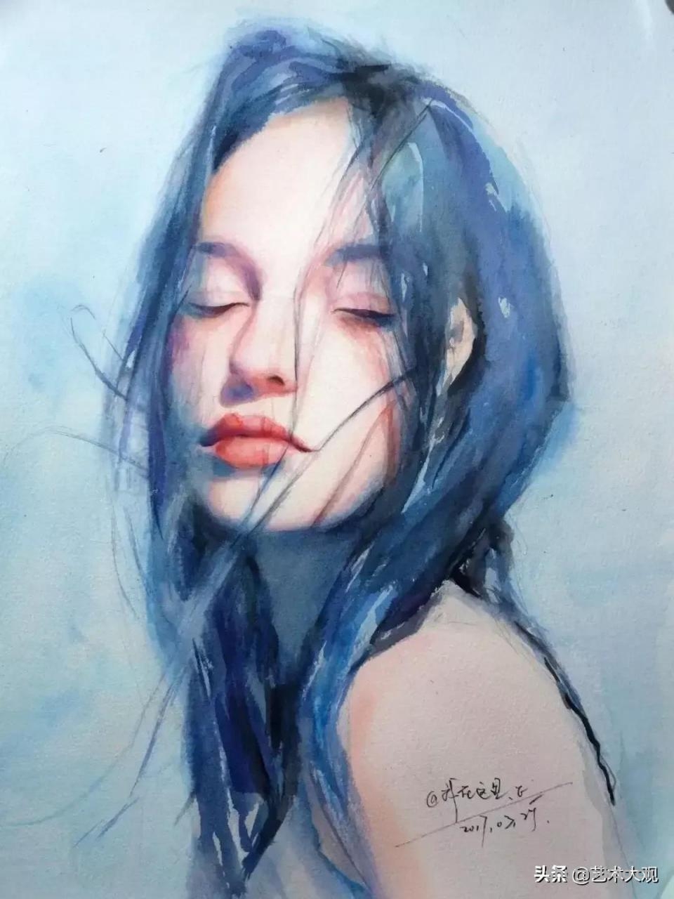 淡雅清透少女水彩手绘 | 柏杨人物绘画集-书法思考网