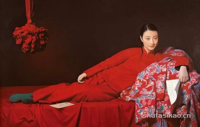 喜庆的中国红，王沂东笔下的红衣女子，太美了-书法思考网