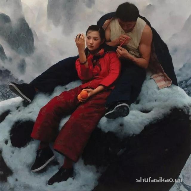 喜庆的中国红，王沂东笔下的红衣女子，太美了-书法思考网