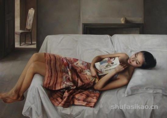赵开霖写实油画中的东方女性，给人一种安静的美感-书法思考网