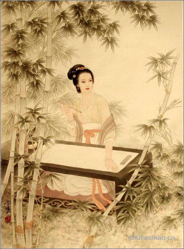 古典美女，如花照水！（工笔仕女图李鸣 等绘）-书法思考网
