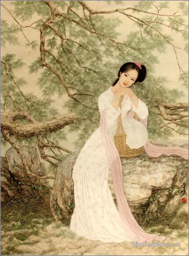 古典美女，如花照水！（工笔仕女图李鸣 等绘）-书法思考网