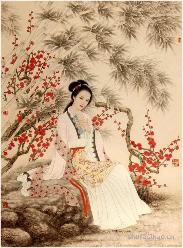古典美女，如花照水！（工笔仕女图李鸣 等绘）-书法思考网