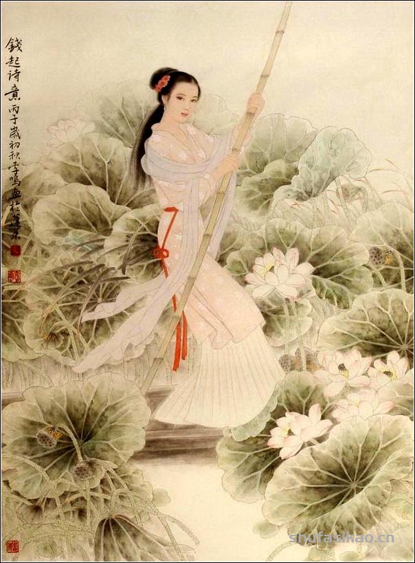 古典美女，如花照水！（工笔仕女图李鸣 等绘）-书法思考网