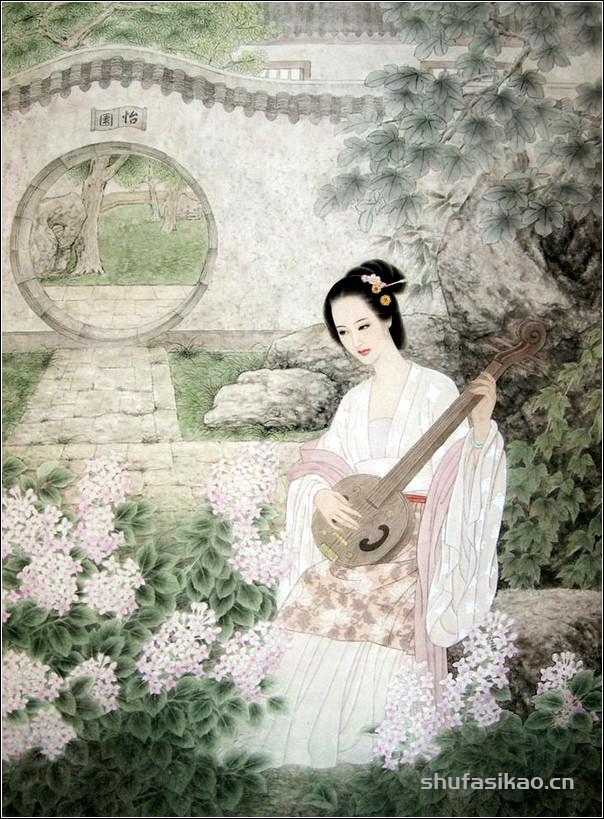 古典美女，如花照水！（工笔仕女图李鸣 等绘）-书法思考网