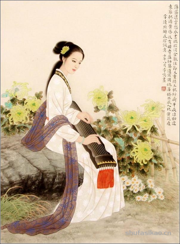 古典美女，如花照水！（工笔仕女图李鸣 等绘）-书法思考网