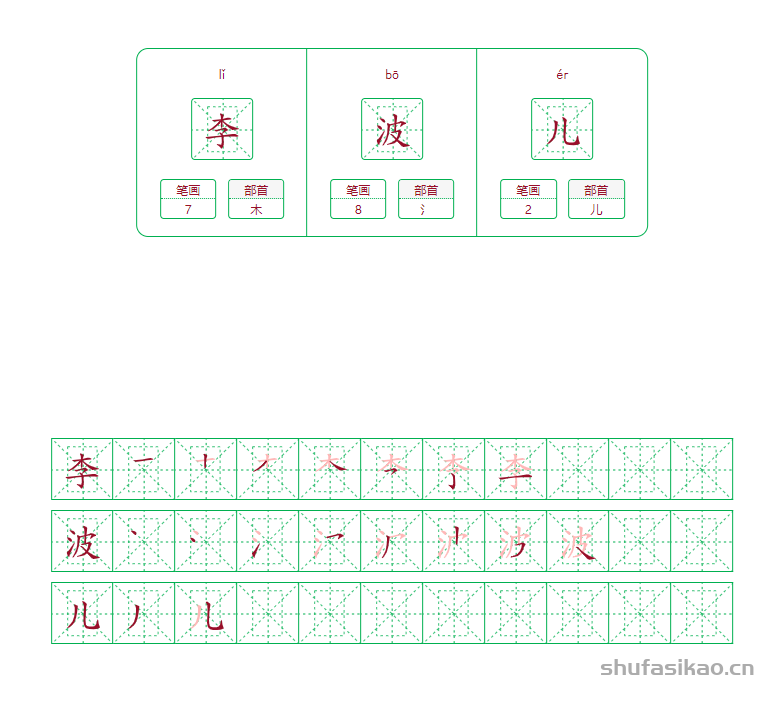 李波儿的笔画笔顺怎么写？