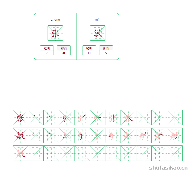 张敏的笔画笔顺怎么写？