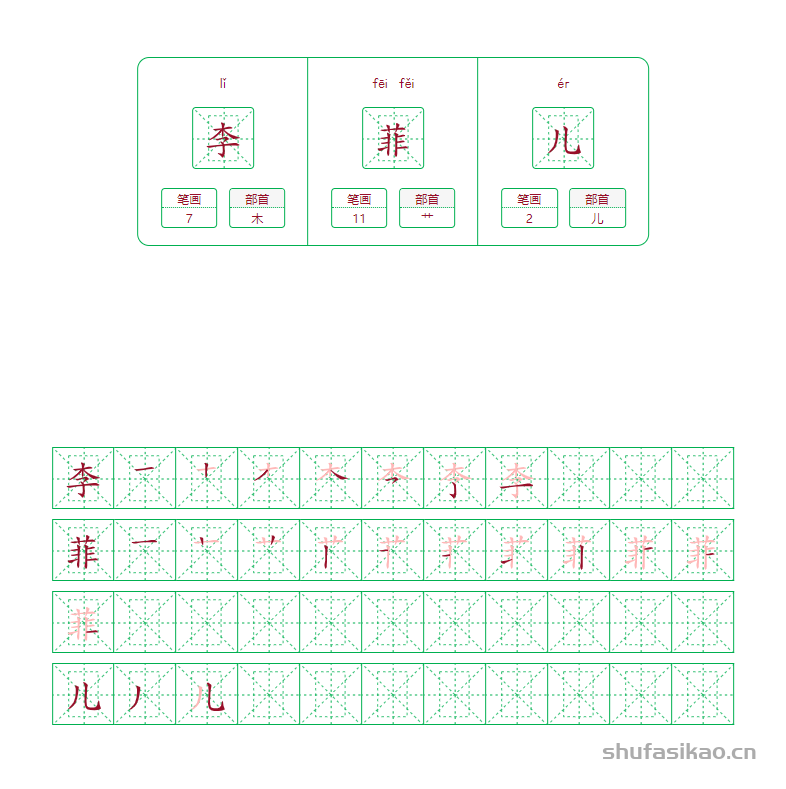 李菲儿的笔画笔顺怎么写？