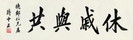 蒋中正书法欣赏《蒋中正楷书“休戚与共”》横幅水墨纸本