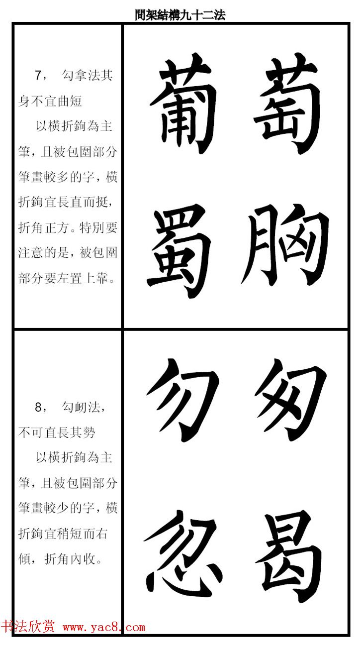 柳体字帖《柳公权楷书间架结构九十二法》