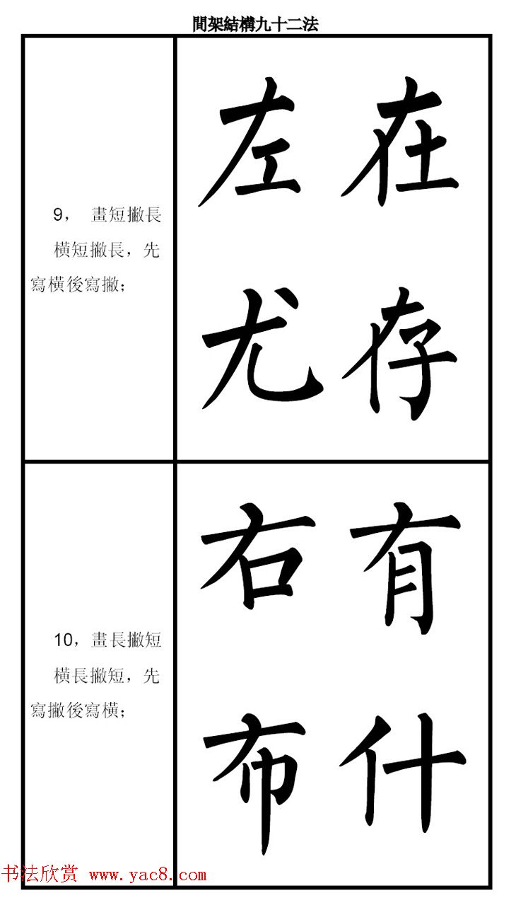 柳体字帖《柳公权楷书间架结构九十二法》