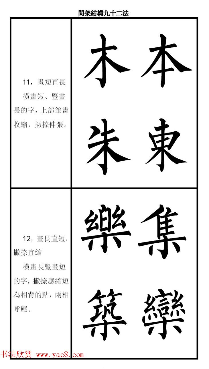 柳体字帖《柳公权楷书间架结构九十二法》