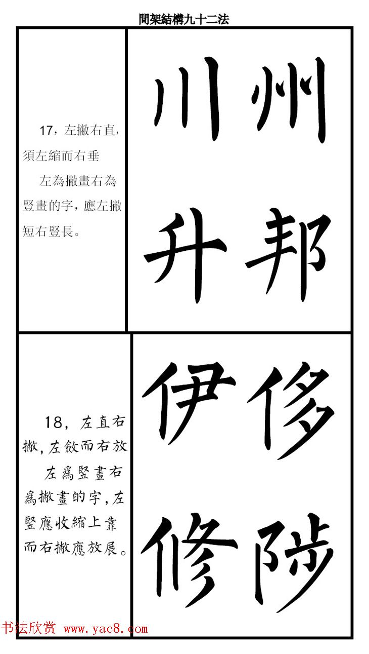 柳体字帖《柳公权楷书间架结构九十二法》