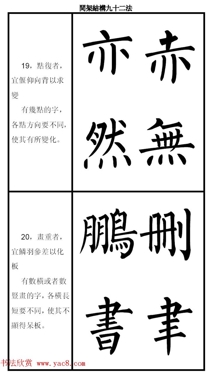 柳体字帖《柳公权楷书间架结构九十二法》