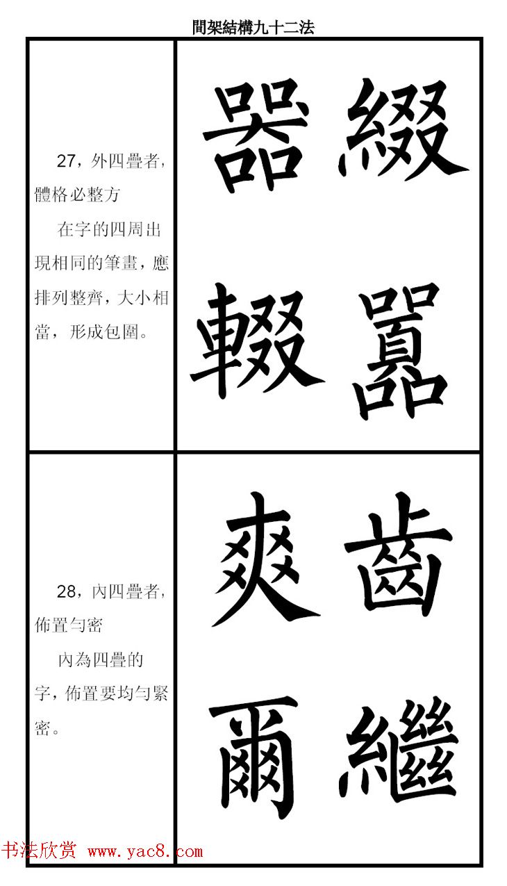 柳体字帖《柳公权楷书间架结构九十二法》