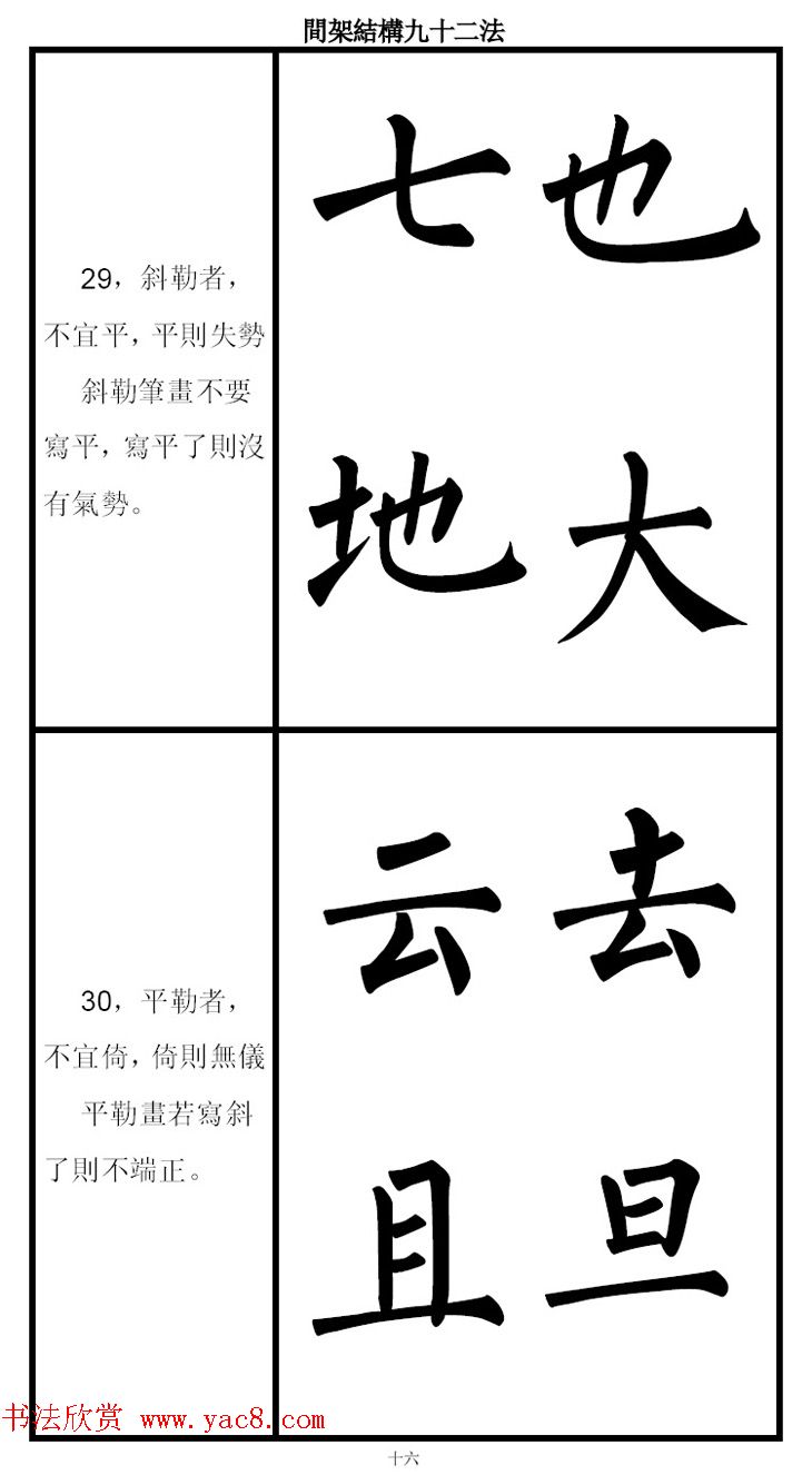 柳体字帖《柳公权楷书间架结构九十二法》