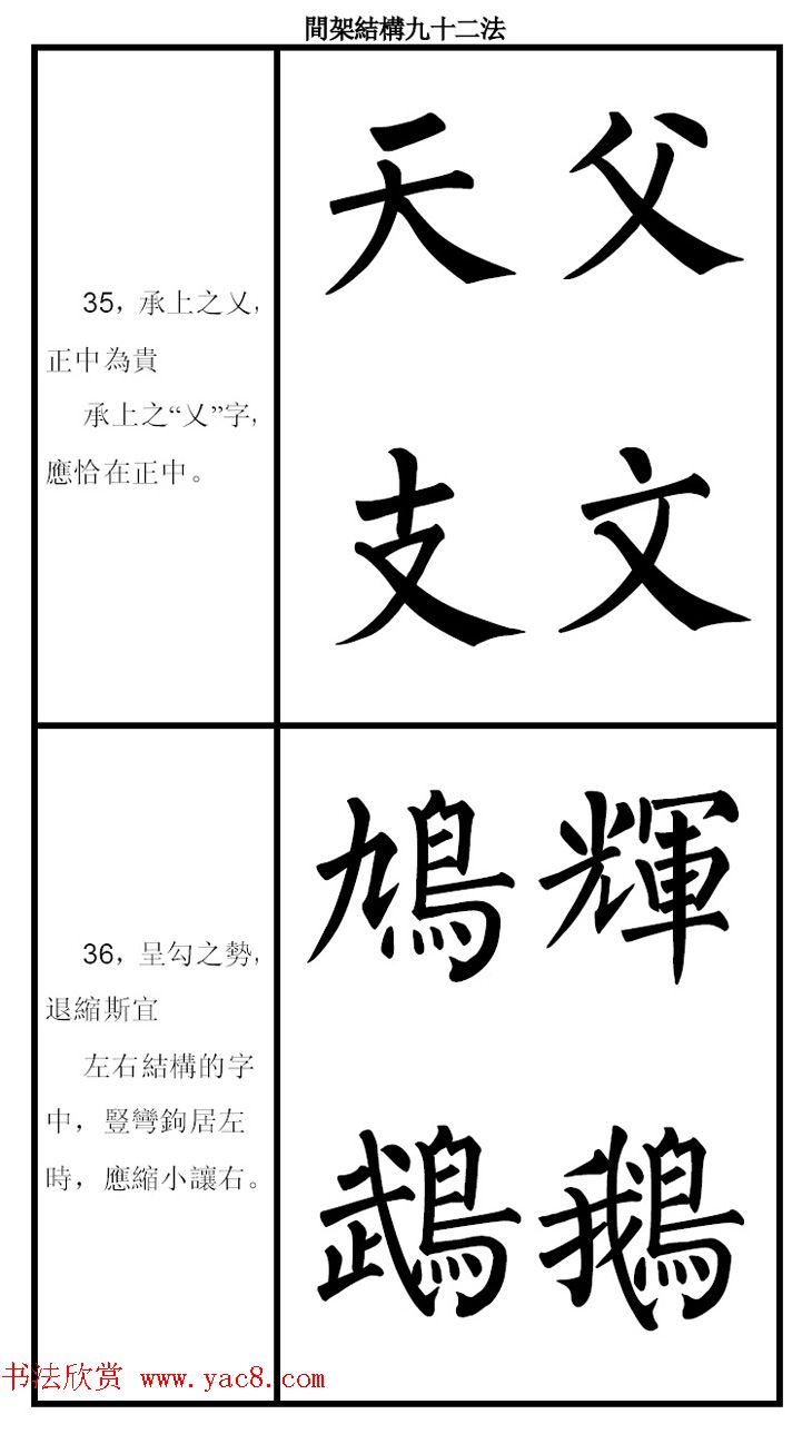 柳体字帖《柳公权楷书间架结构九十二法》