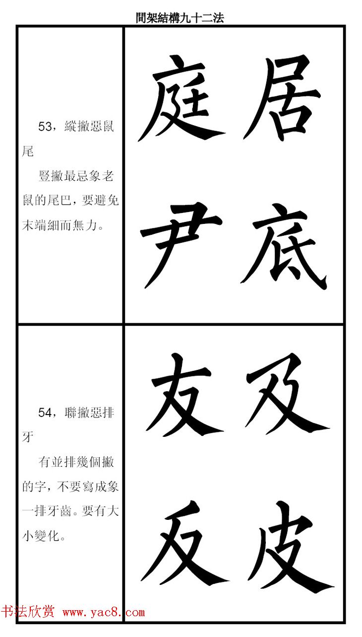 柳体字帖《柳公权楷书间架结构九十二法》