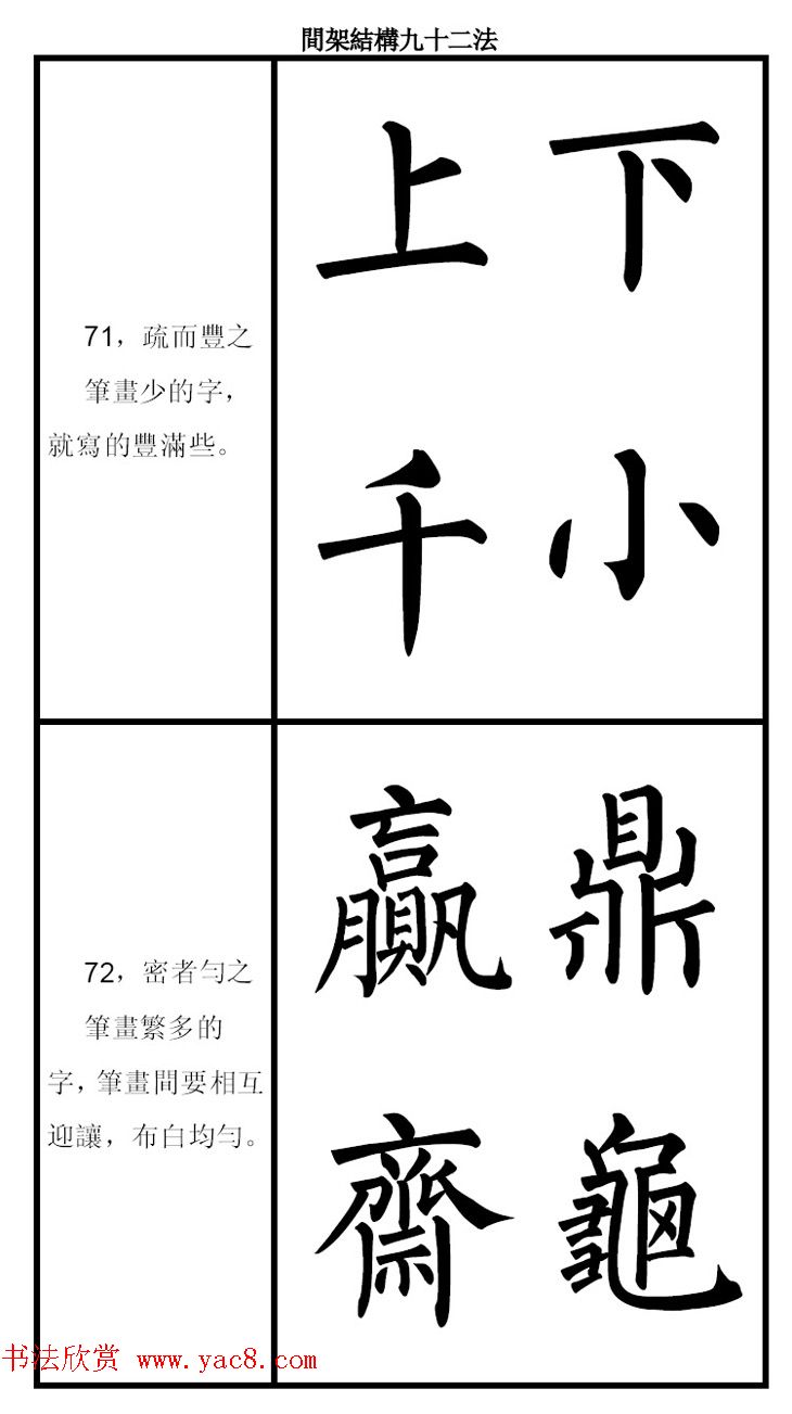 柳体字帖《柳公权楷书间架结构九十二法》