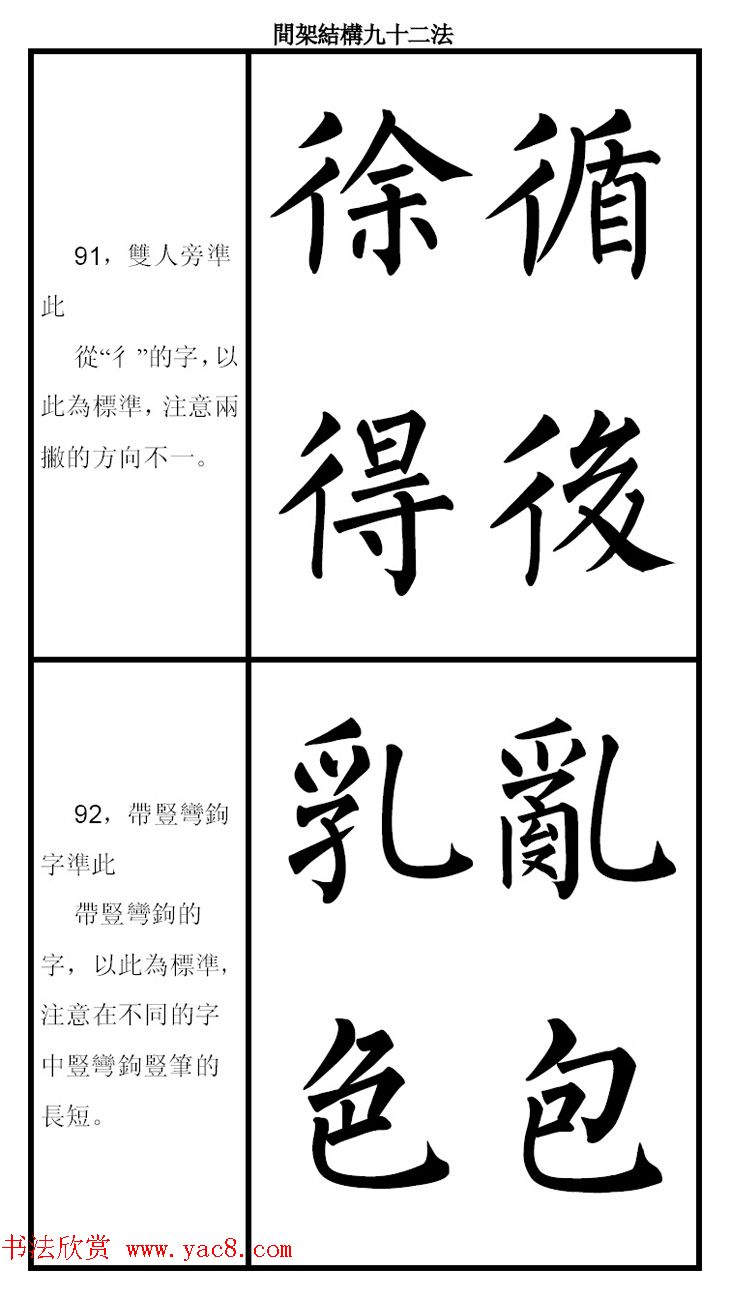 柳体字帖《柳公权楷书间架结构九十二法》