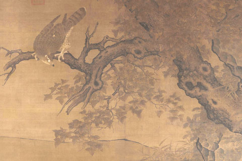 枫鹰雉鸡图轴-李迪