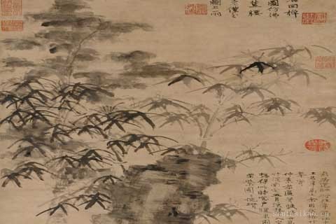 梧竹秀石图-倪瓒
